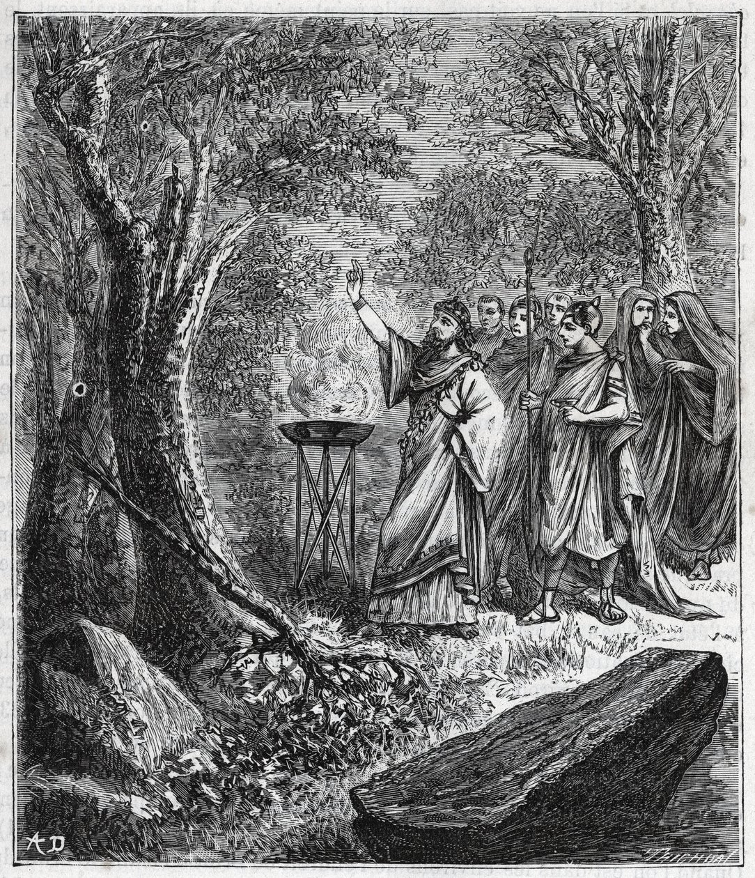 STRUFERTARI (Fest im antiken Rom zur Reinigung der verdorrten Bäume) - Gravur in „Wissenschaften für alle zugänglich gemacht - populäre Physik und Chemie“ von Alexis Clerc - Ende des 19. Jahrhunderts. Private Sammlung. von French School