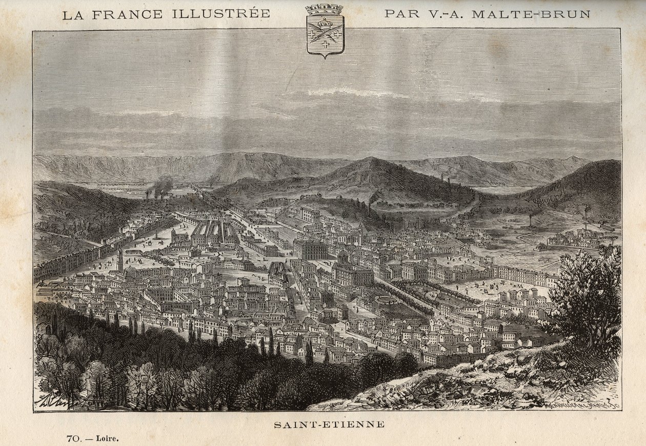 Saint-Etienne - Gravur in „France illustree: Geographie, Geschichte, statistische Verwaltung“ von V.-A. Malt-Brown. 1884 von French School