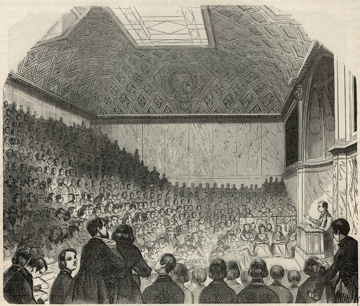 Salle des cours am College de France in Paris im 19. Jahrhundert - Gravur in „Tableau-de-Paris“ von Edmond Texier 1852 von French School