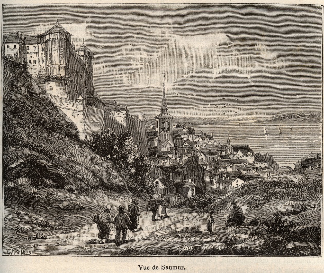 Saumur - Département Maine-et-Loire, in der Region Pays de la Loire - Gravur in „France illustrée: Geographie, Geschichte, statistische Verwaltung“ von V.A. Malt-Brown. 1884 von French School