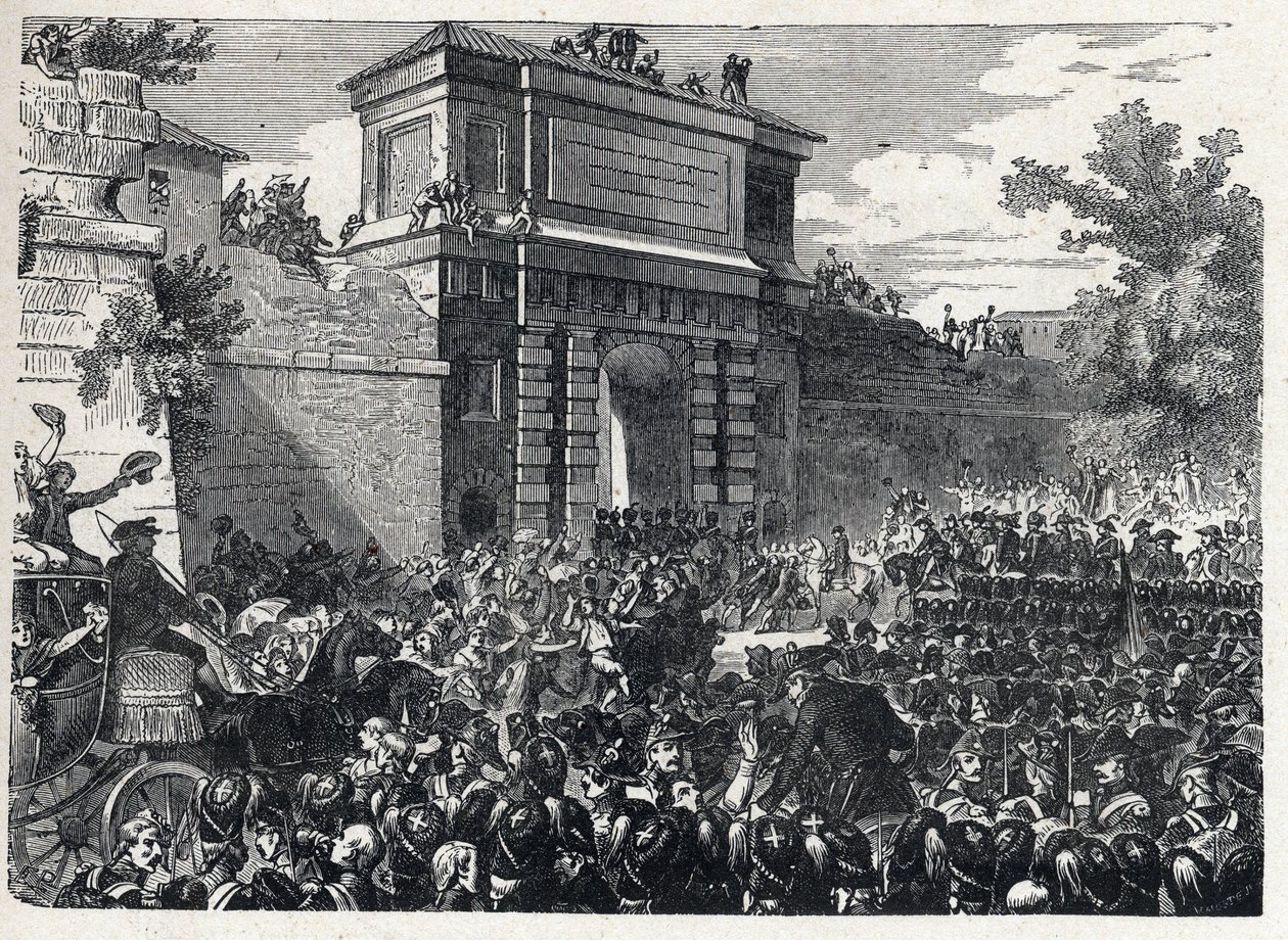 Zweite Koalition: die Schlacht von Hohenlinden (in der Nähe von München, Deutschland) am 12. Frimaire Jahr IX (3. Dezember 1800) zwischen den französischen Truppen von General Jean Victor Moreau und den österreichischen und bayerischen Truppen unter dem Ko von French School