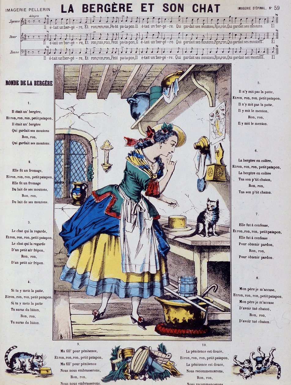 Notenblatt für Volkslied: la bergère et son chat - Bild von Epinal von French School