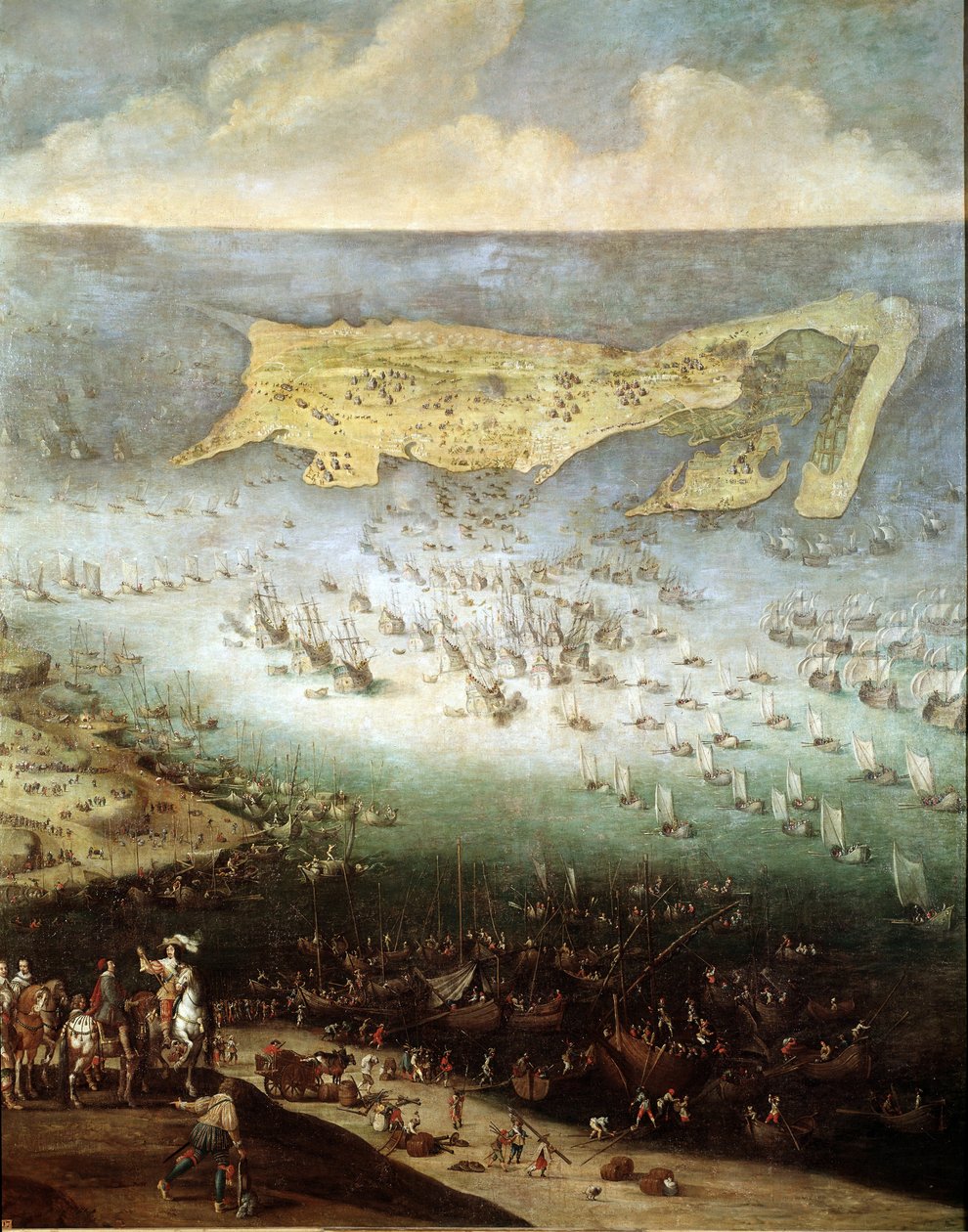 Belagerung der Zitadelle von Saint Martin auf der Île de Ré im Jahr 1627 (Gemälde, ca. 1640) von French School
