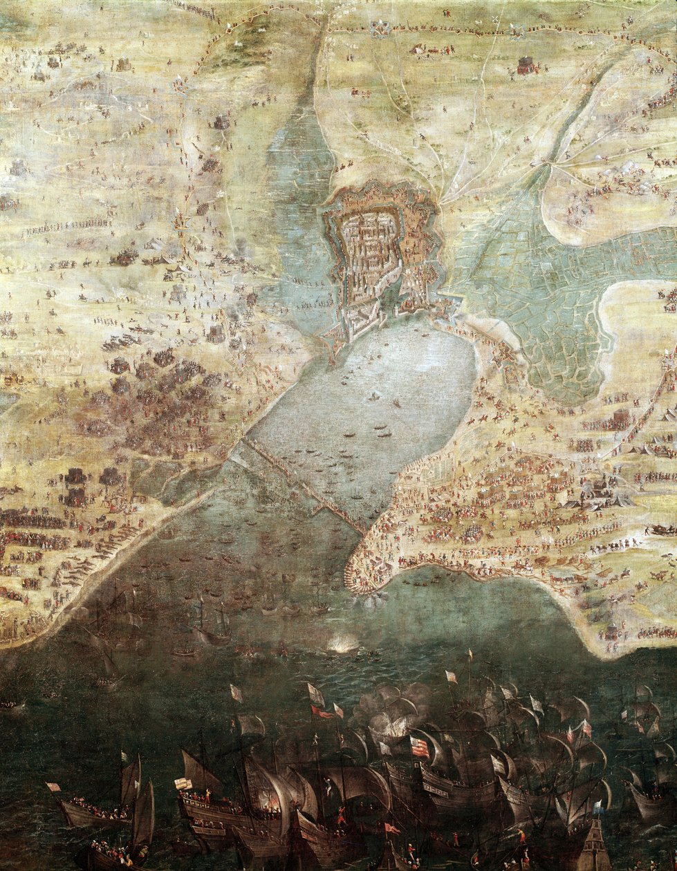Belagerung der Stadt La Rochelle, 1627, Detail von French School