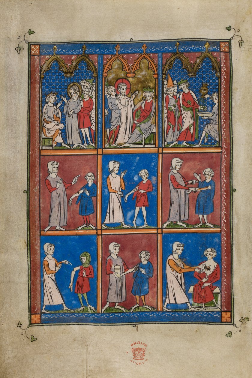 Sloane 1977,6v Verschiedene biblische und medizinische Szenen von French School