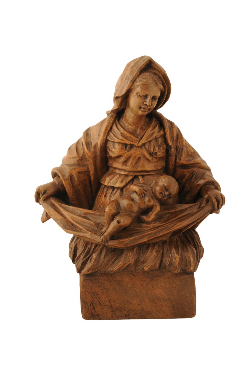 Kleine Lindenholzschnitzerei der Madonna mit Kind (Lindenholz) von French School