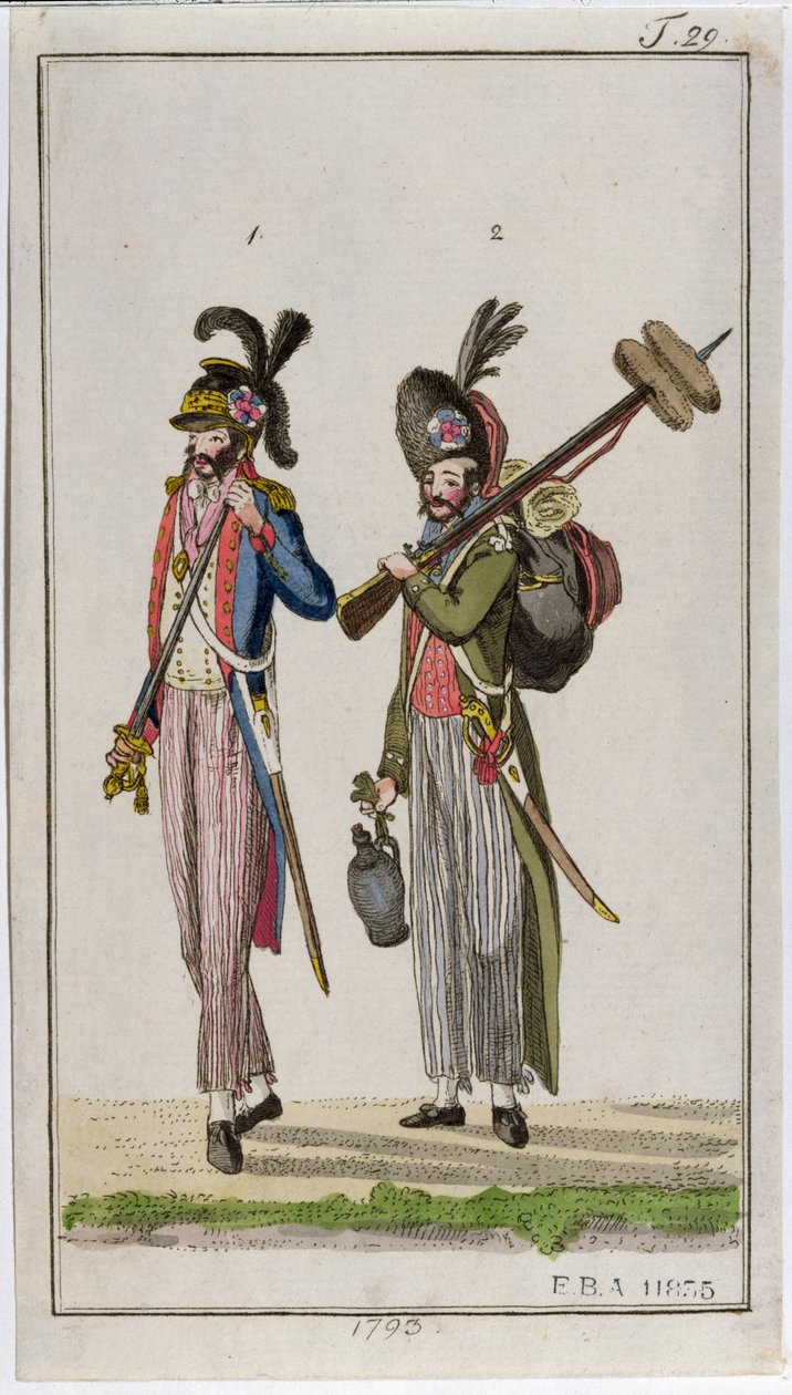 Soldaten der Französischen Revolution mit Bajonetten im Jahr 1793 von French School