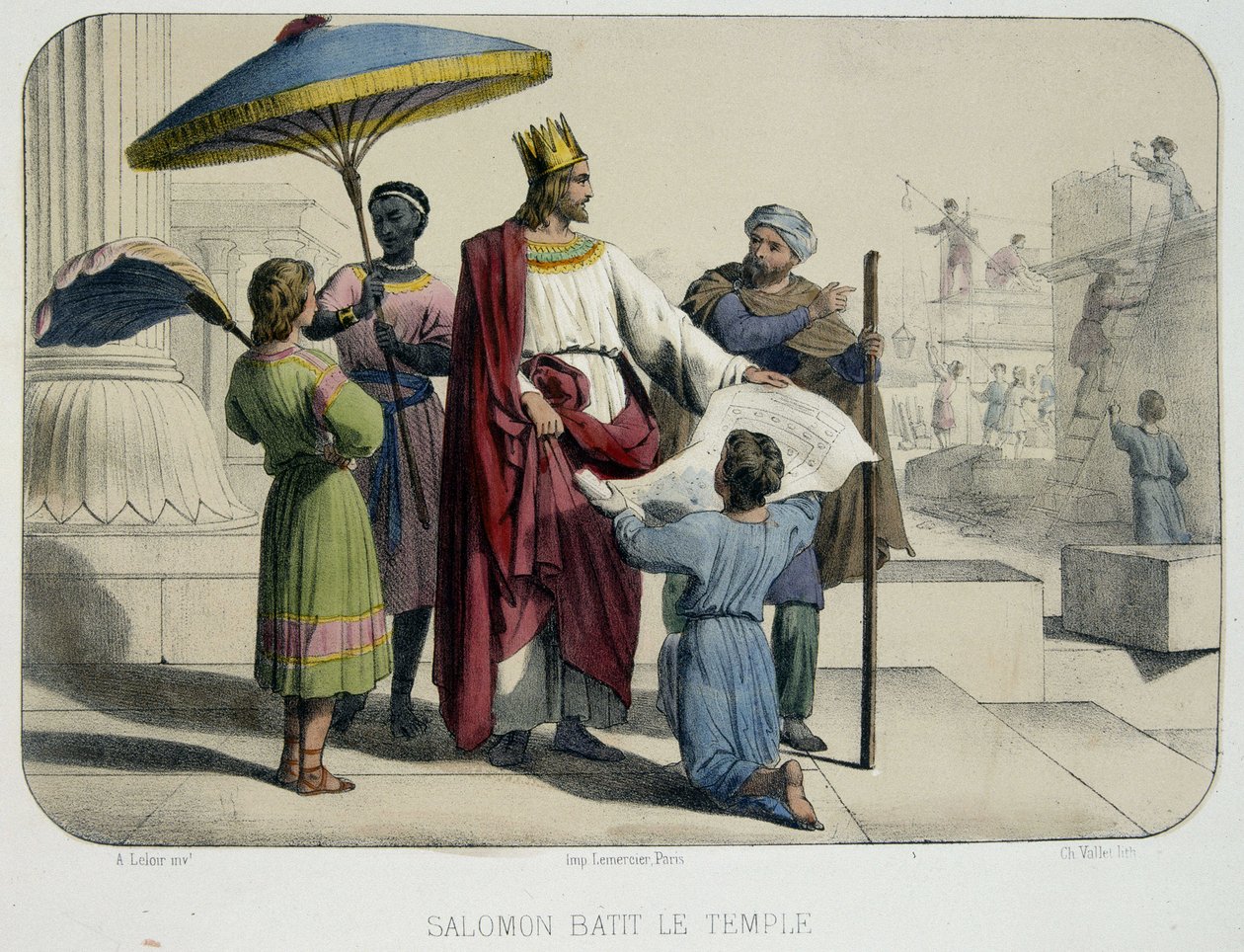 Salomo baute den Tempel (die Baustelle im Hintergrund) von French School