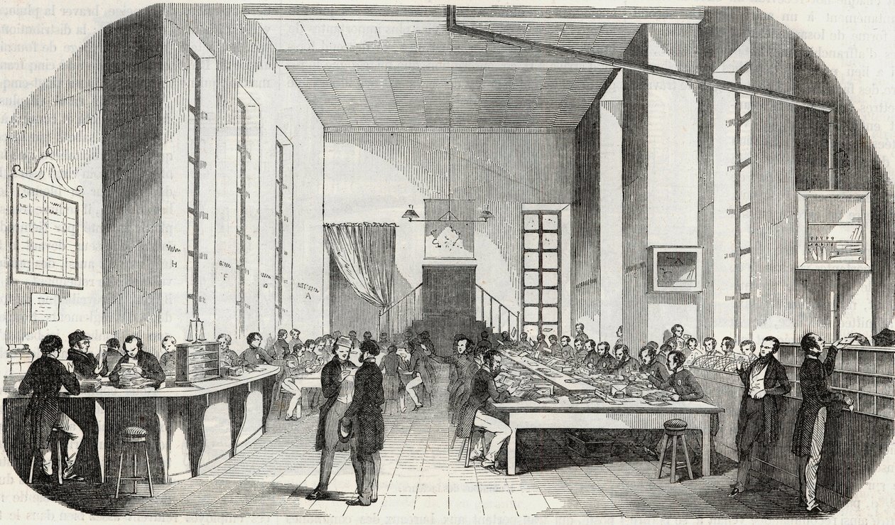 Sortierung der Briefe von Paris - Gravur in „Tableau-de-Paris“ von Edmond Texier 1852 von French School