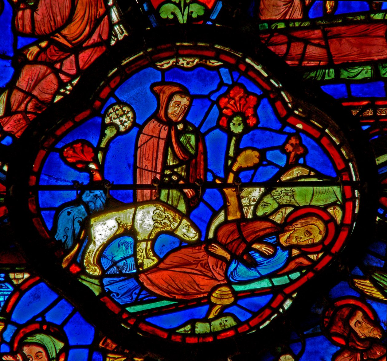 St. Antonius: beobachtet Löwen am Grab von St. Paulus Eremit von French School