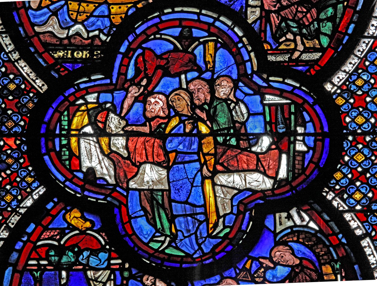 St. Johannes Fenster: Der Tod von Stacatus: Ein Dämon nimmt seine Seele von French School