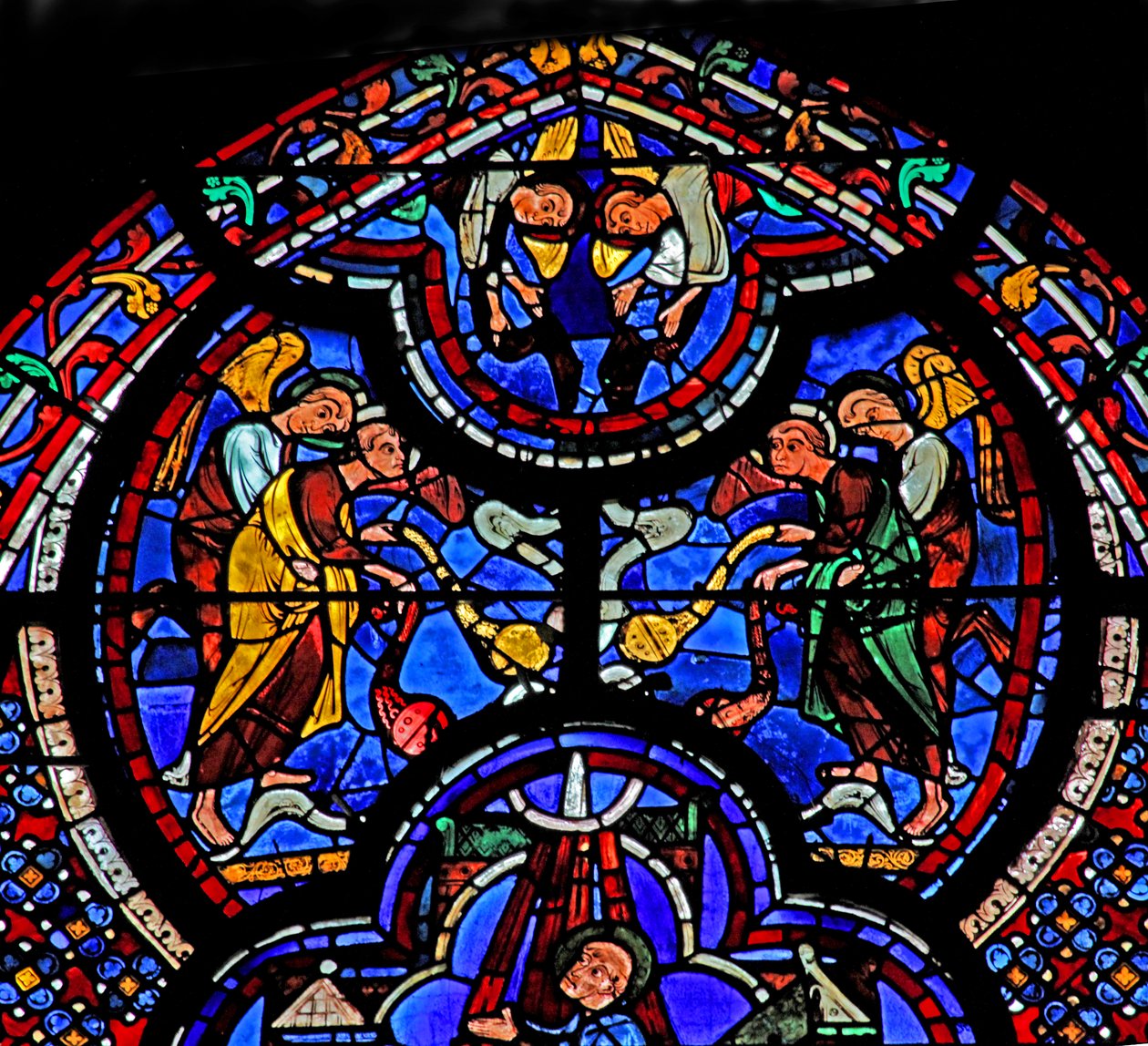 St. Johannes Fenster: Engel erwarten den Tod und die Auferstehung von St. Johannes von French School