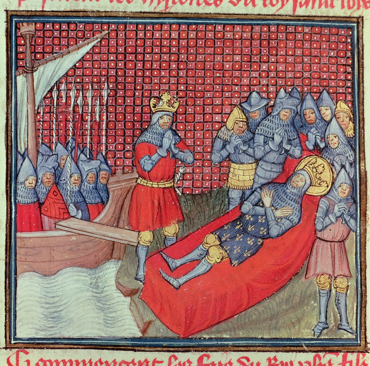 St. Louis stirbt an der Pest am 25. August 1270 während des Kreuzzugs gegen Tunis, aus dem Manuskript 