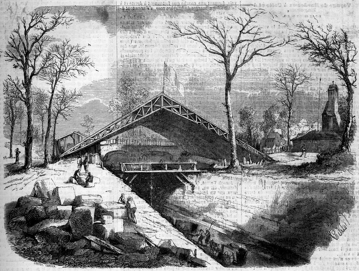 Stand der Arbeiten an der Gletscheranlage des Bois de Boulogne, Paris von French School