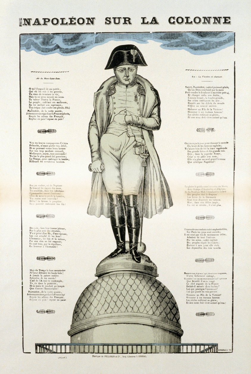 Statue von Napoleon I. Bonaparte (1769-1821) auf der Vendôme-Säule in Paris. Bild von Epinal von French School
