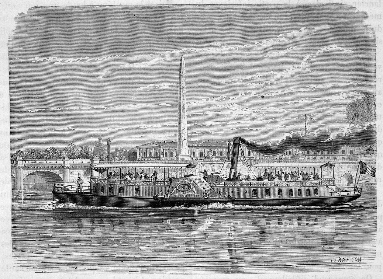 Dampfschiff (Raddampfer) für den Omnibusdienst auf der Seine in Paris während der Weltausstellung von 1867 - Gravur, spätes 19. Jahrhundert von French School