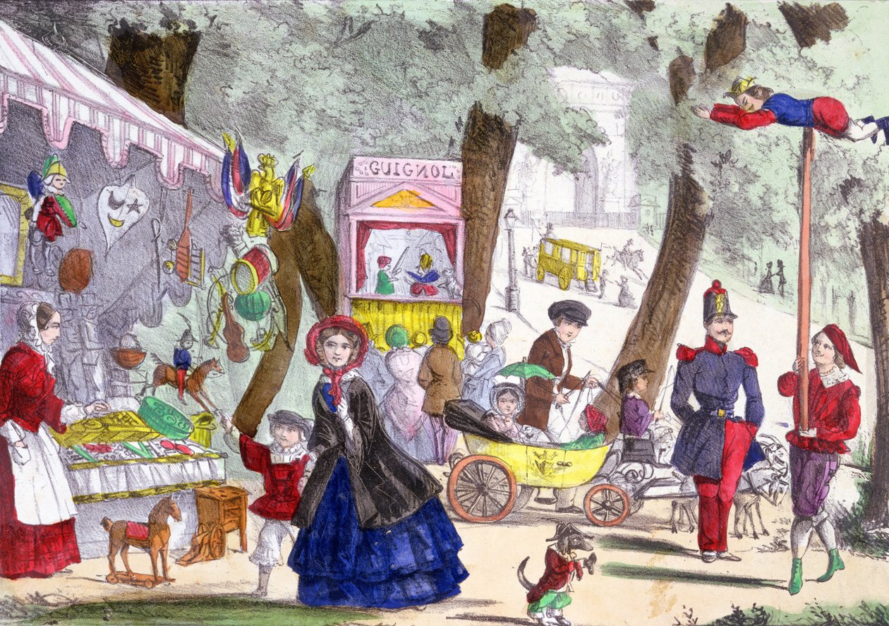 Straßenszenen auf den Champs-Élysées, 19. Jahrhundert von French School