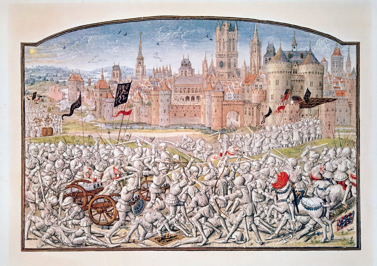 T.2 fol.287 Sieg der Einwohner von Gent unter der Führung von Philipp van Artevelde vor Brügge im Jahr 1381, aus Froissarts Chronik, 1472 von French School