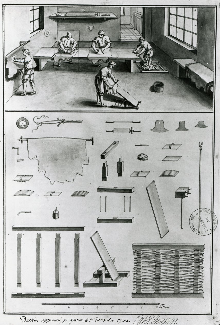 Gerber, aus den Beschreibungen von Kunst & Handwerk von Denis Diderot (1713-84), veröffentlicht ca. 1770 (s/w Foto) von French School