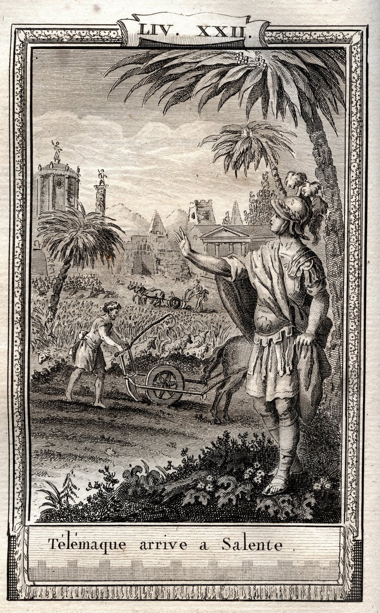Telemach kehrt nach Salente (Salento) zurück - Gravur von 1798 in „Les Aventures de Télémaque, fils d