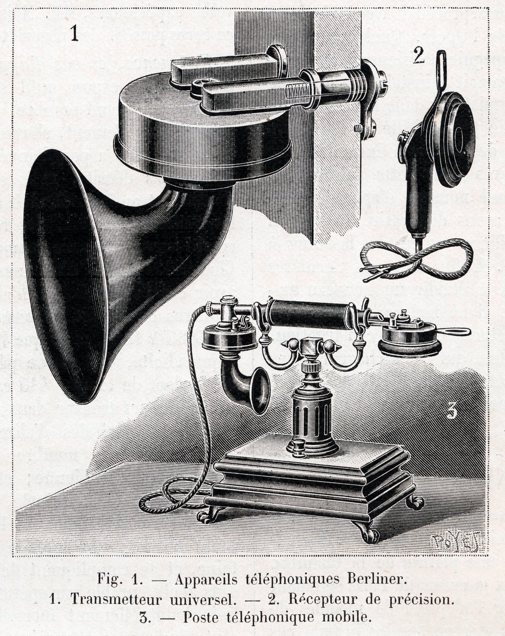 Telefonapparat - Berliner System - Gravur in „La nature“ von 1902 von French School