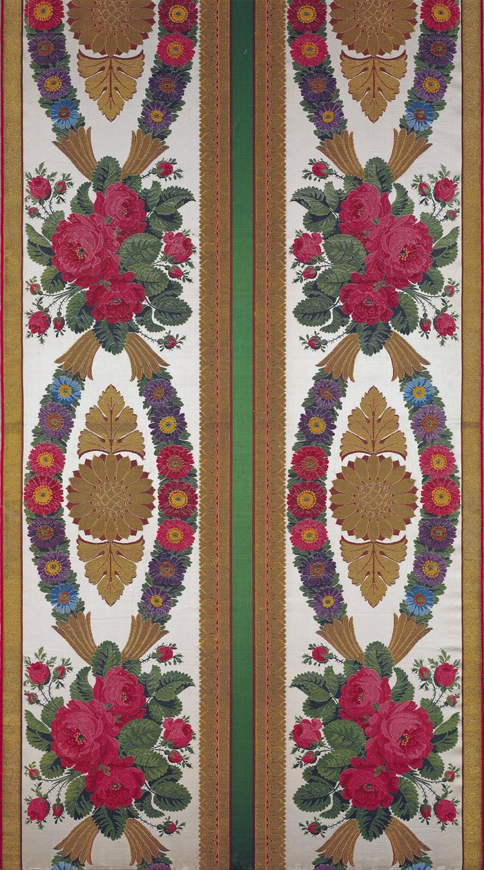 Textil mit Gänseblümchen-Girlanden und Rosensträußen von Cousin und Bony, Bissardon, Lyon, 1811 von French School