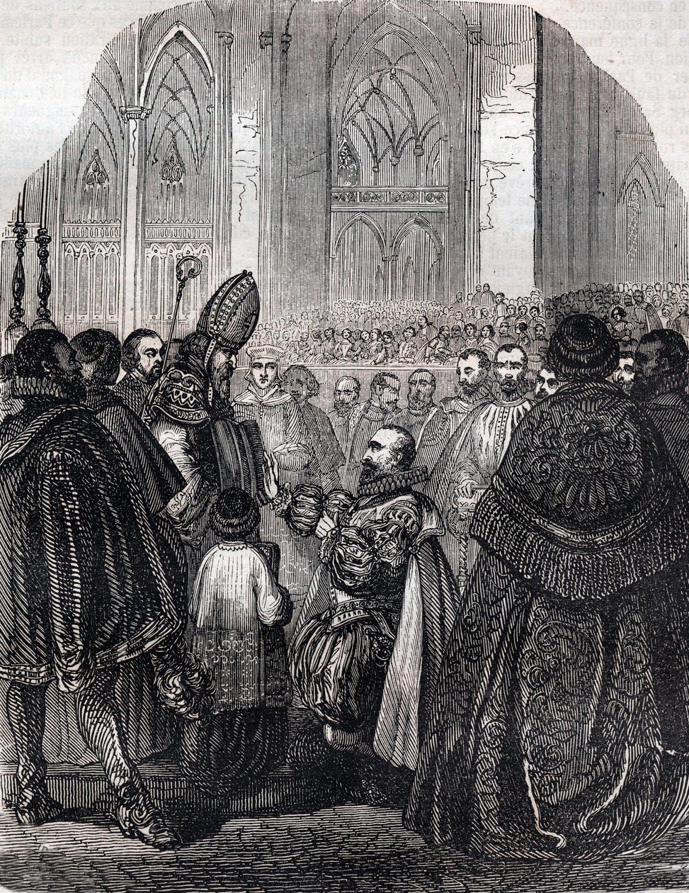 Die Abjuration von Heinrich IV., König von Frankreich in Saint Denis am 25. Juli von French School
