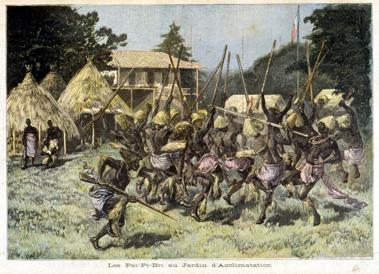 Die Afrikaner Pai-Pi-Bri im Garten der Akklimatisation - in „Le Petit Journal“ vom 05.08.1893 (Gravur) von French School