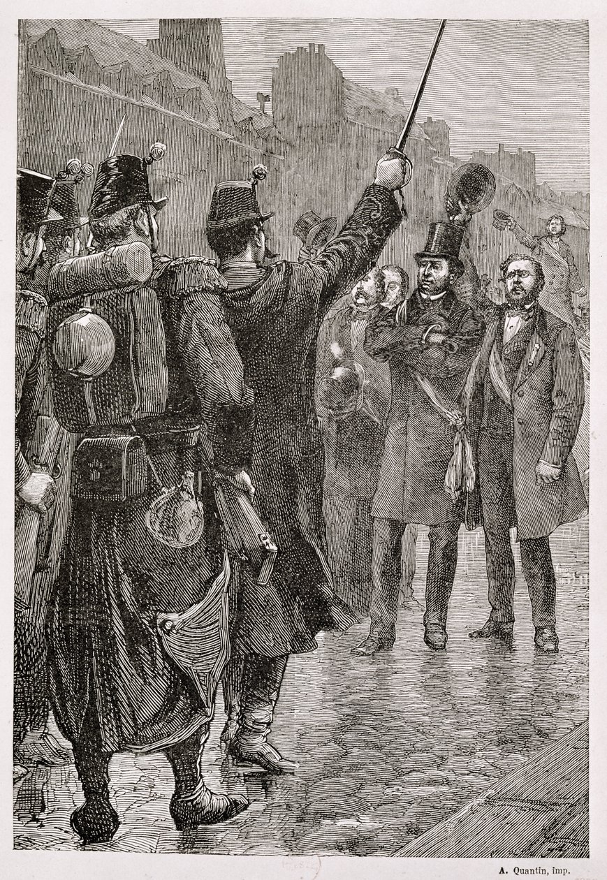 Die Verhaftung von Victor Schoelcher (1804-93) an der Barrikade Saint-Antoine, 4. Dezember 1851 von French School