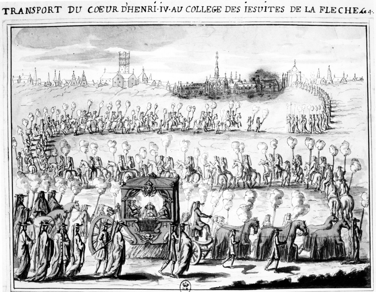 Die Ankunft des Herzens von Heinrich IV. am College von La Flèche am 4. Juni 1610 von French School