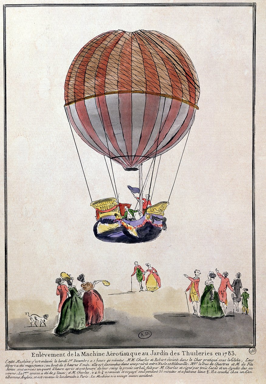 Der Aufstieg des Aerostaten im Jardin des Tuileries, 1. Dezember 1783 von French School