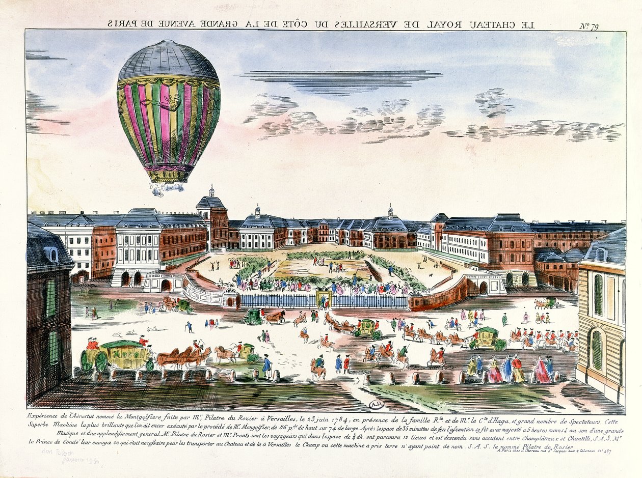 Die Ballonfahrt von François Pilâtre de Rozier (1754-96) über das Château de Versailles, 23. Juni 1784 von French School