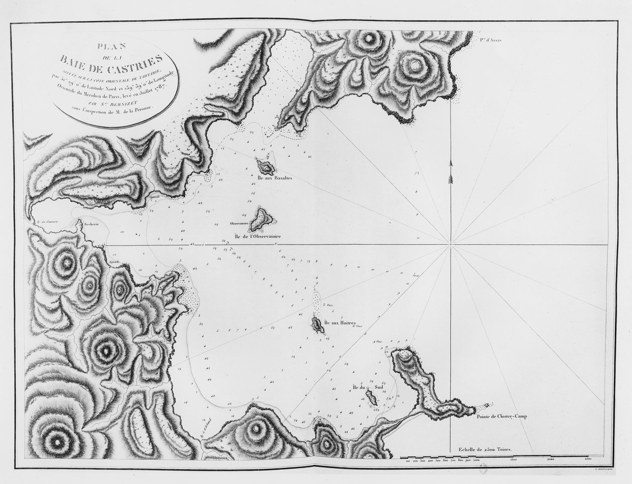 Die Bucht von Castries, in der Straße von Tartary, aus dem Reisebericht von La Pérouse von French School