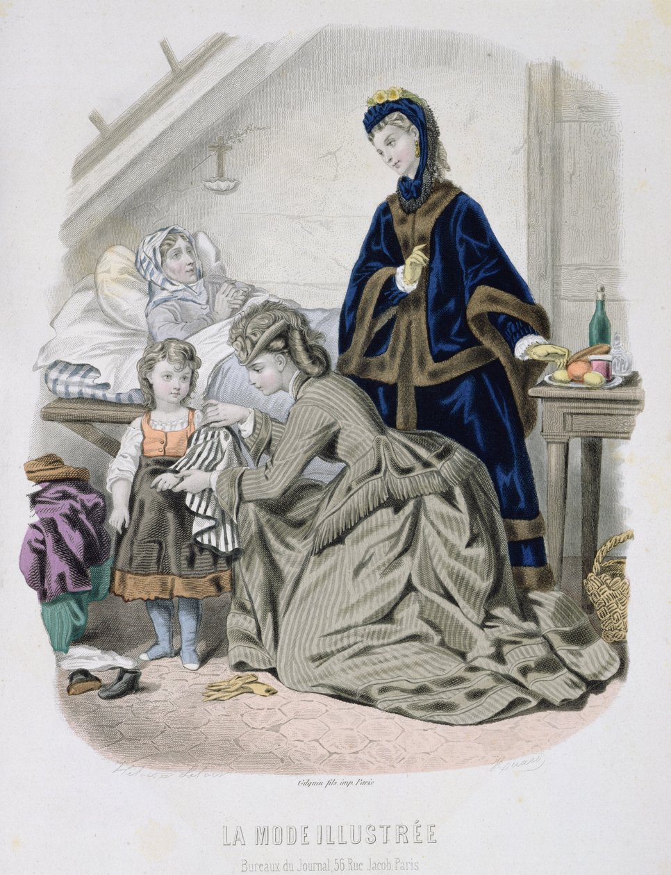Der wohltätige Besuch, Illustration aus La Mode Illustrée, um 1870 von French School