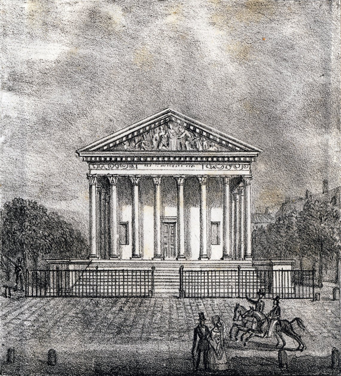 Die Kirche der Madeleine - „Alphabet Picturesque des Monumens de Paris“ ca. 1840 (Gravur) von French School