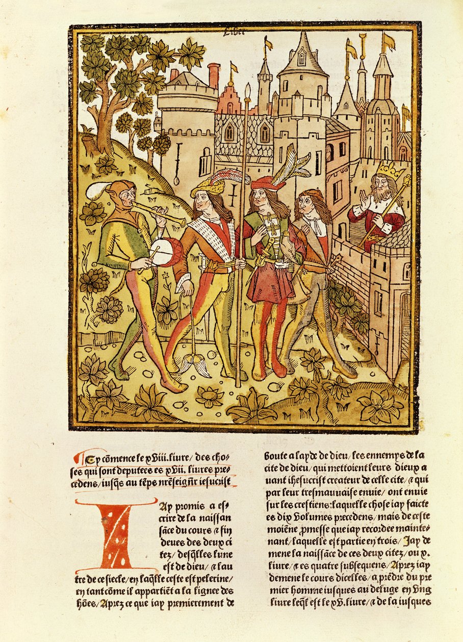 Die Stadt Gottes und die Stadt dieses Jahrhunderts, aus La Cité de Dieu, 1486-87 von French School