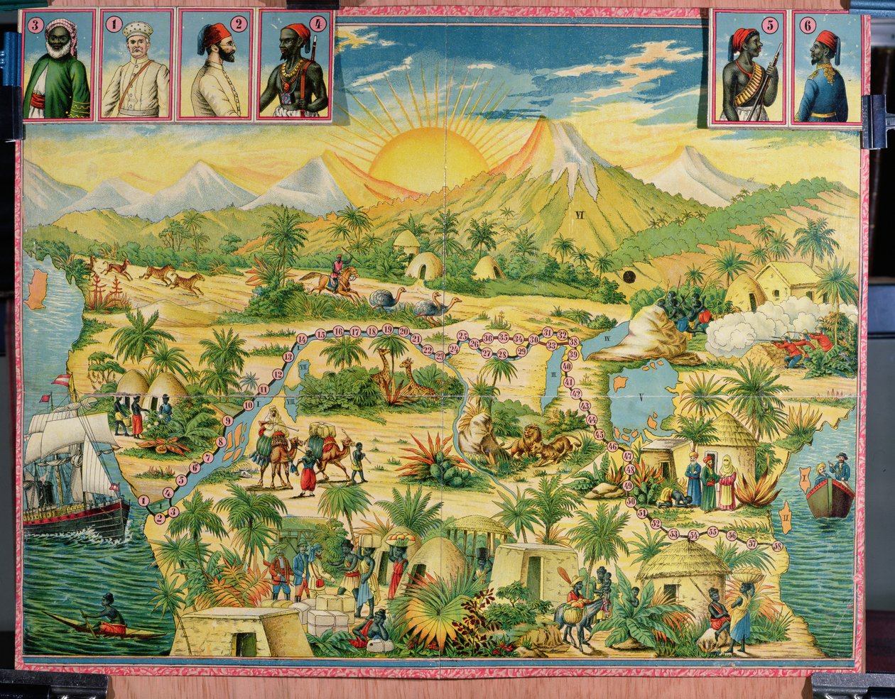 Die Eroberung Afrikas, Brettspiel basierend auf den Reisen von Sir Henry Morton Stanley (1841-1904) und David Livingstone (1813-73) von French School