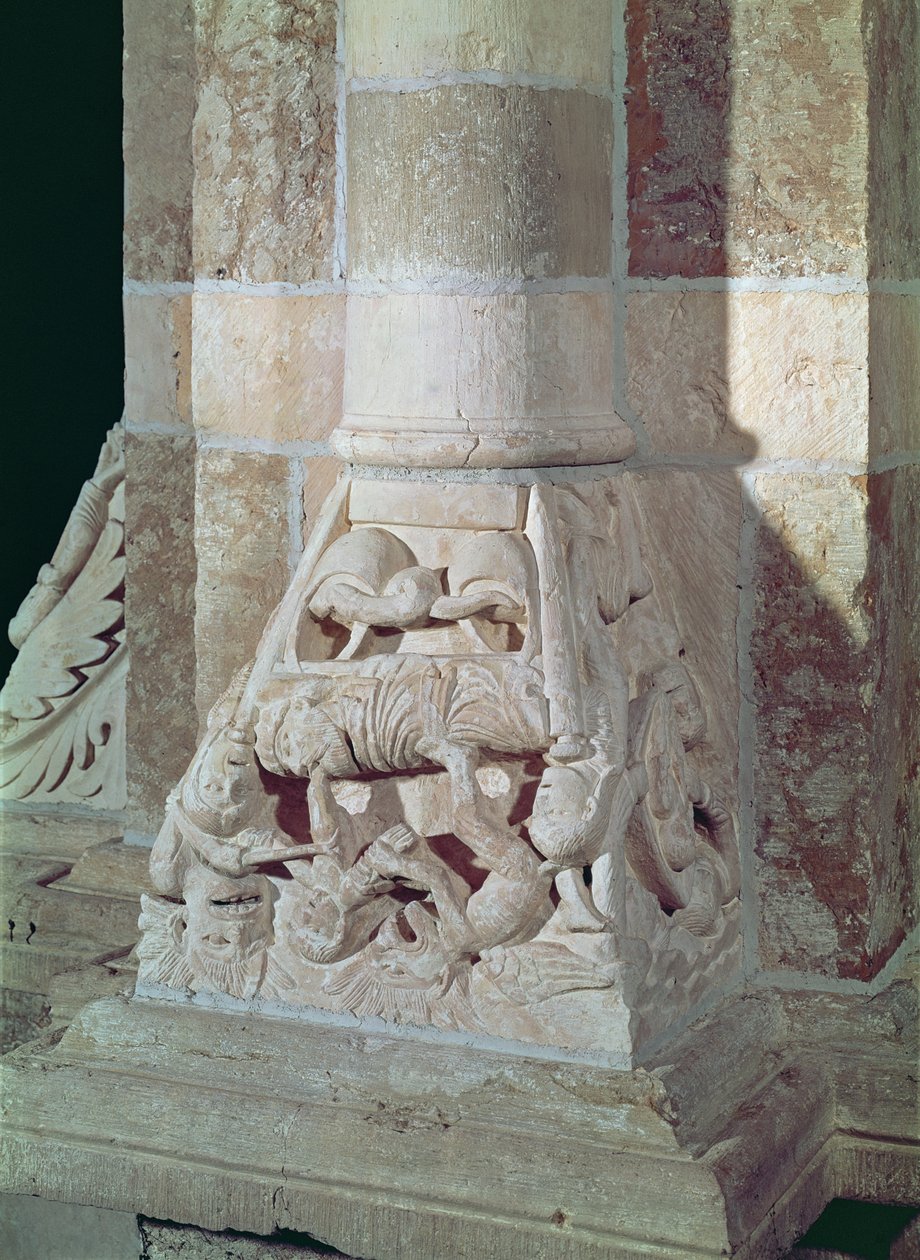 Der Tod des Lazarus und der reiche Mann, von einem Kapitell im Kirchenschiff, ca. 1150 von French School