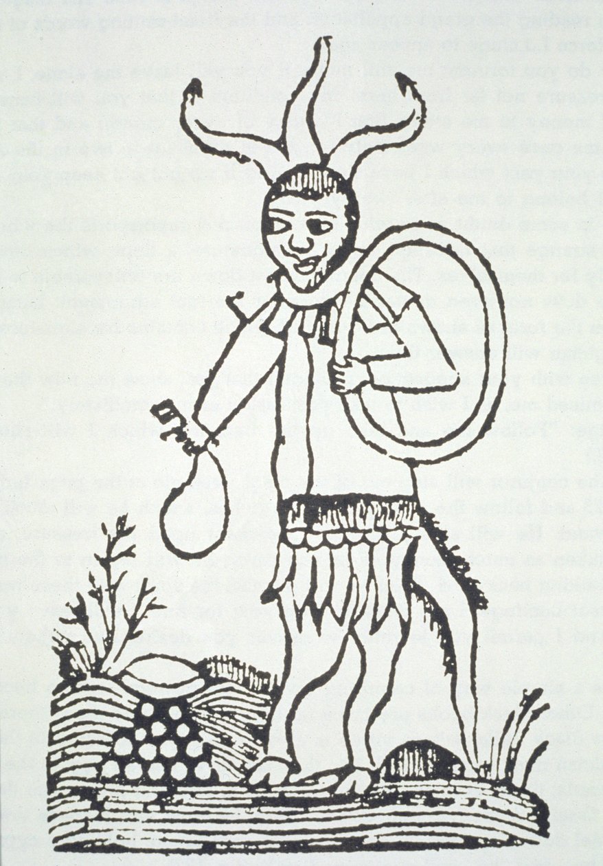 Der Teufel zeigt versteckte Schätze, Kopie einer Illustration aus Le Veritable Dragon Rouge, 2. Version, Lille 1521, verwendet in einer Geschichte der Magie, veröffentlicht Ende des 19. Jahrhunderts von French School