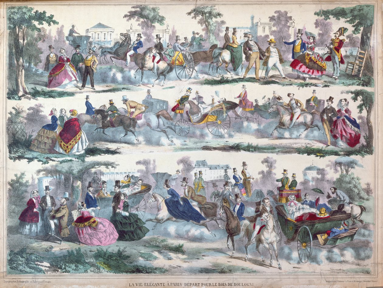 Das elegante Leben in Paris - Abfahrt zum Bois de Boulogne, ca. 1860 von French School