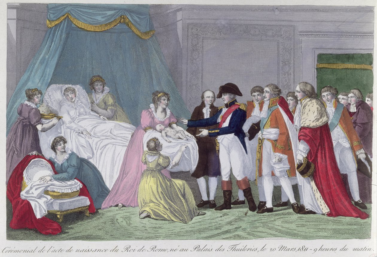 Die Kaiserin Marie-Louise (1791-1847) von Österreich bringt den König von Rom (1811-32) zur Welt, 1811 von French School