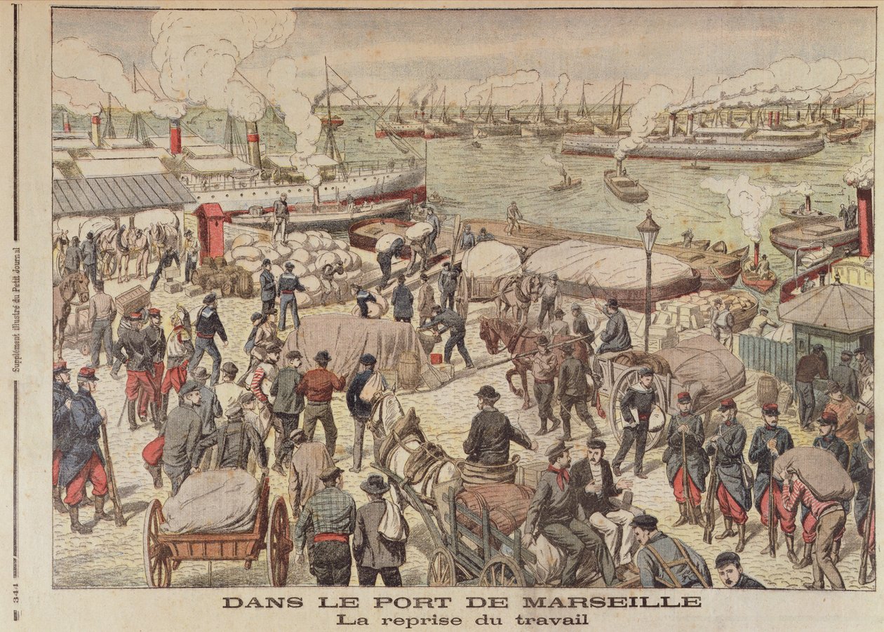 Das Ende des Streiks in Marseille, Illustration aus Le Petit Journal, 23. Oktober 1904 von French School