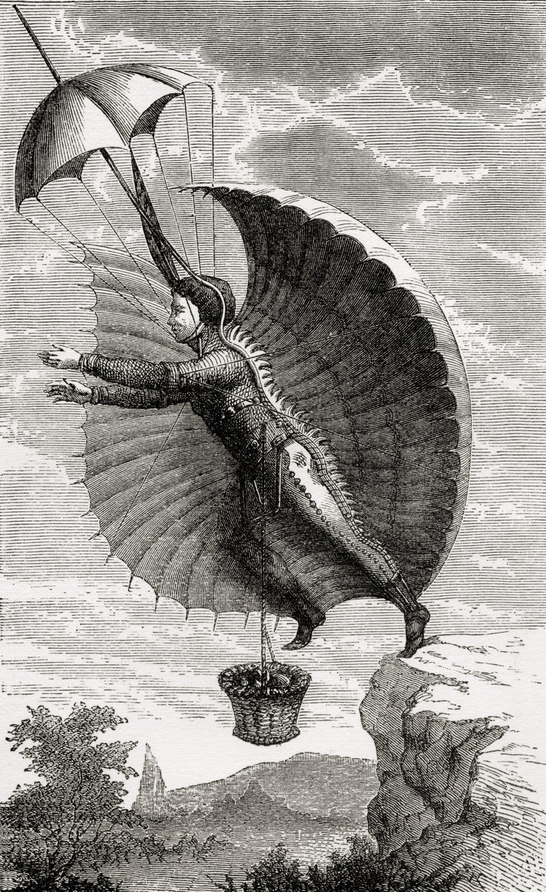Der fliegende Mann, graviert nach Nicolas Edme Restif de la Bretonne, aus 