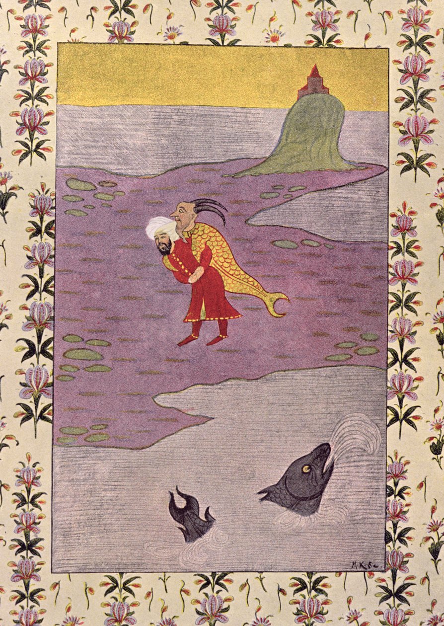 Die vierte Reise von Sindbad, Illustration für Sindbad der Seefahrer, aus Tausendundeine Nacht, 1895 von French School