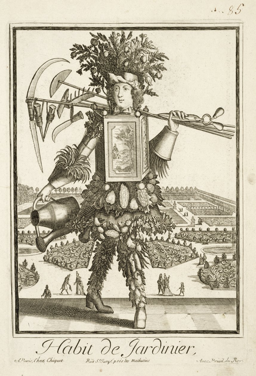 Das Gärtnerkostüm, Illustration aus dem Dictionnaire des Sciences von Denis Diderot (1713-84) veröffentlicht ca. 1770 von French School