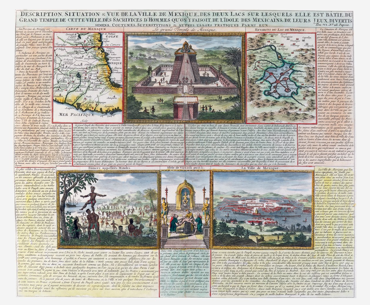 Der Große Tempel, Karten von Mexiko und seiner Umgebung (farbige Gravur) von French School