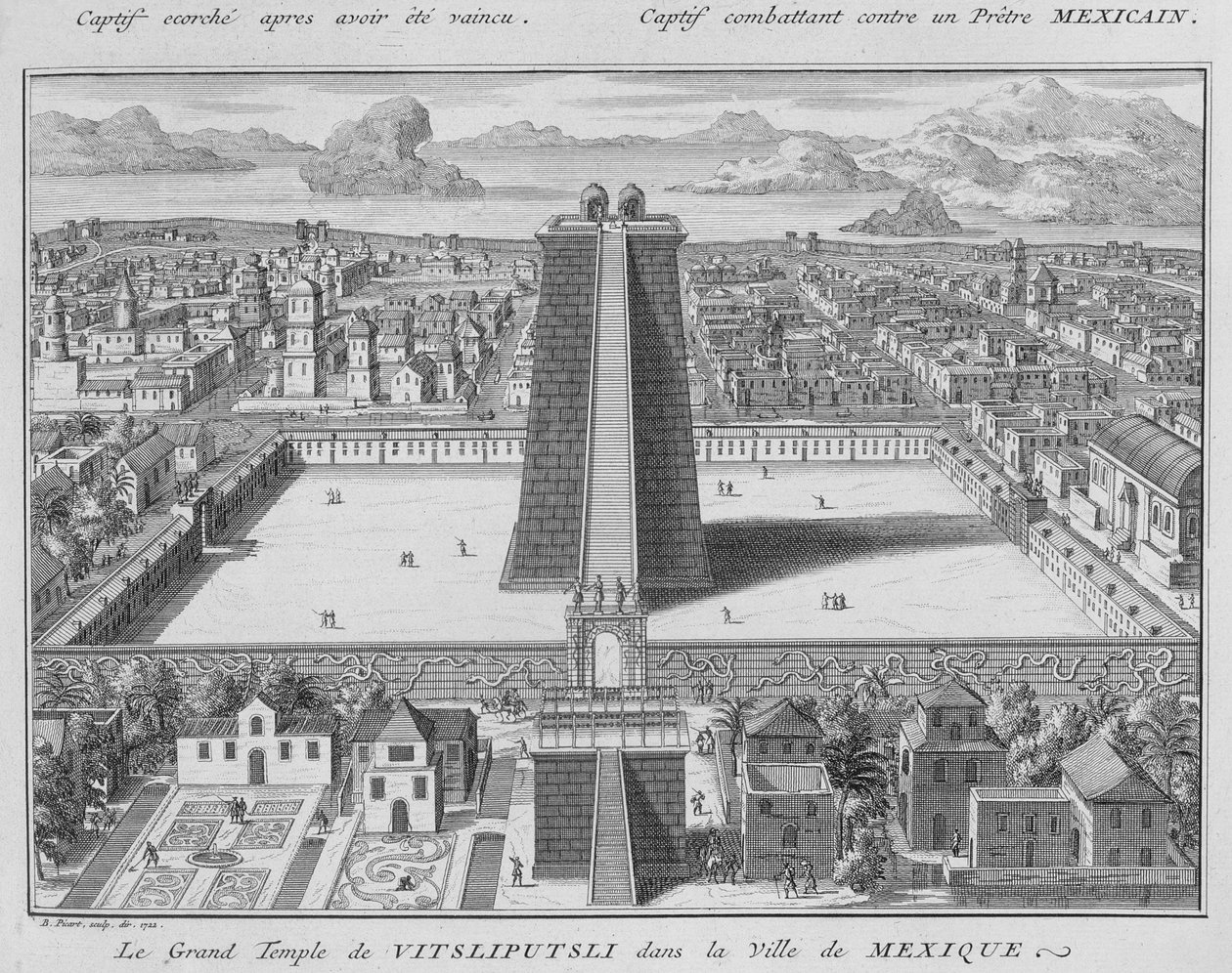 Der Große Tempel von Vitsliputsli in Mexiko-Stadt, Illustration aus Religiöse Zeremonien und Bräuche, graviert von Bernard Picart (1673-1733) 1722 von French School