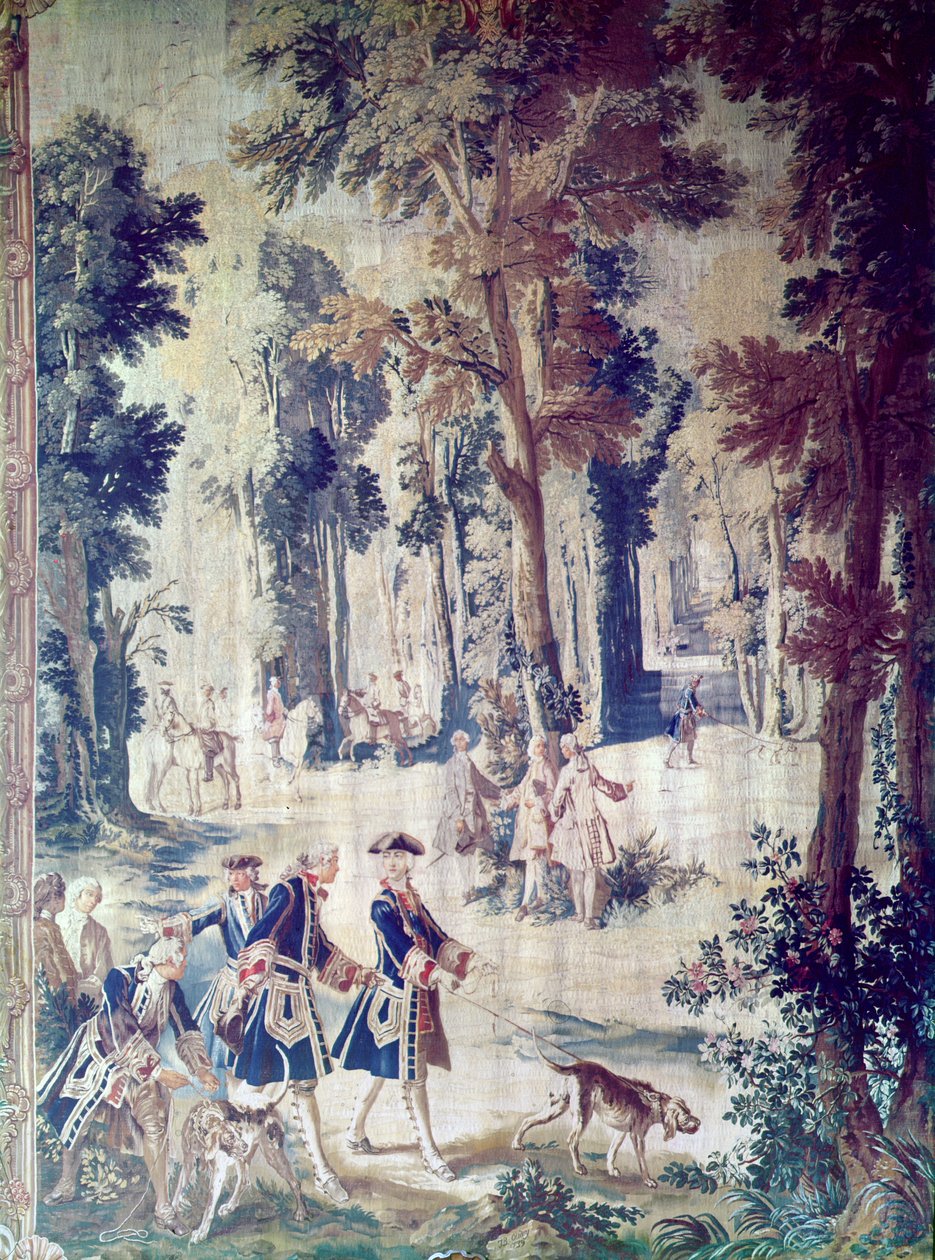 Die Jagd von Ludwig XV., Wandteppich, Mitte des 18. Jahrhunderts von French School