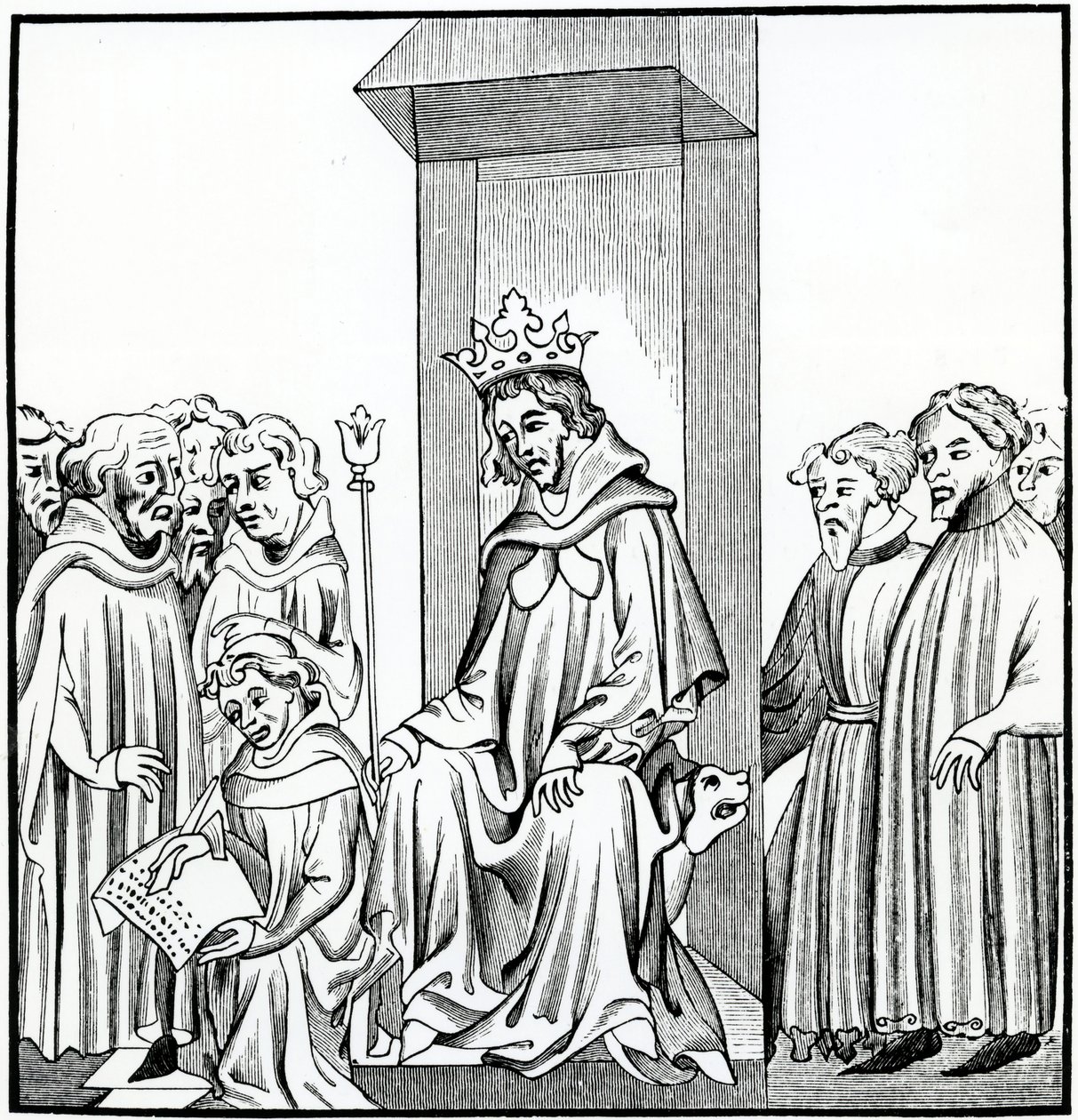Der König der Franken diktiert das Salische Gesetz, nach einer Miniatur in den Chroniken von St. Denis von French School
