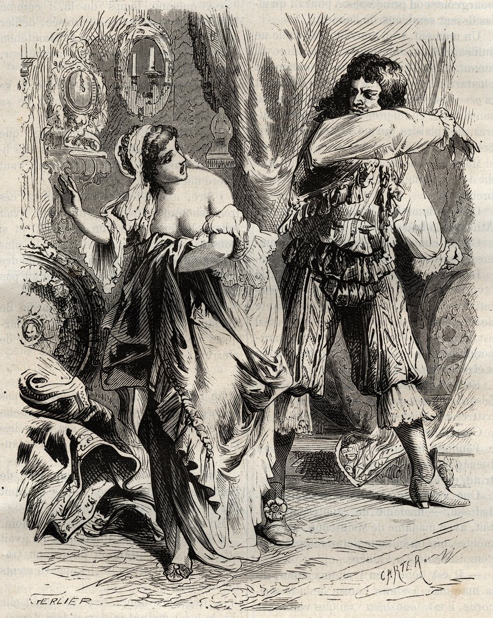 Der Marquis von Montespan, Louis Henri de Pardaillan de Gondrin (1640-1691), schlug seine Frau, die Marquise von Montespan (Francoise Athenais) von Rochechouart Mortemart (oder Madame de Montespan) (1640-1707), weil sie ihm auf Befehl des Königs den Zutrit von French School